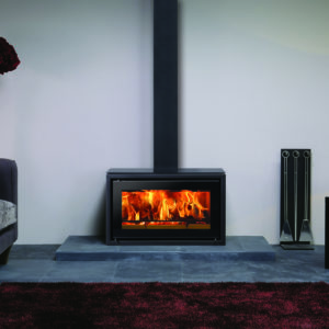 Stovax Studio 1 freestanding stove with glass top and decorative square section flue cover