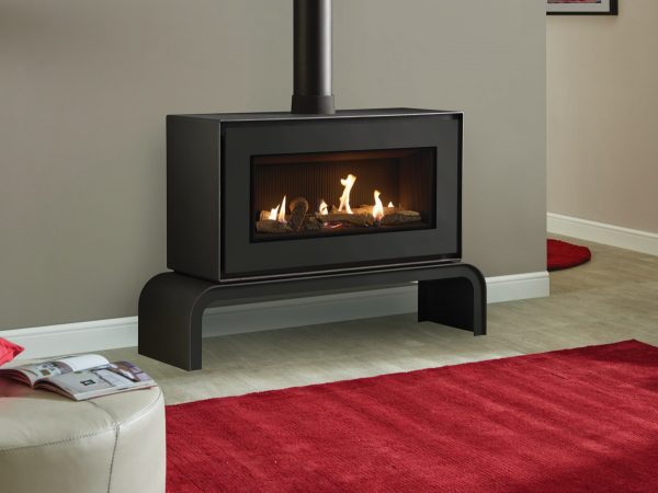 Gazco Studio 2 Gas freestanding with matching bench and black reeded lining